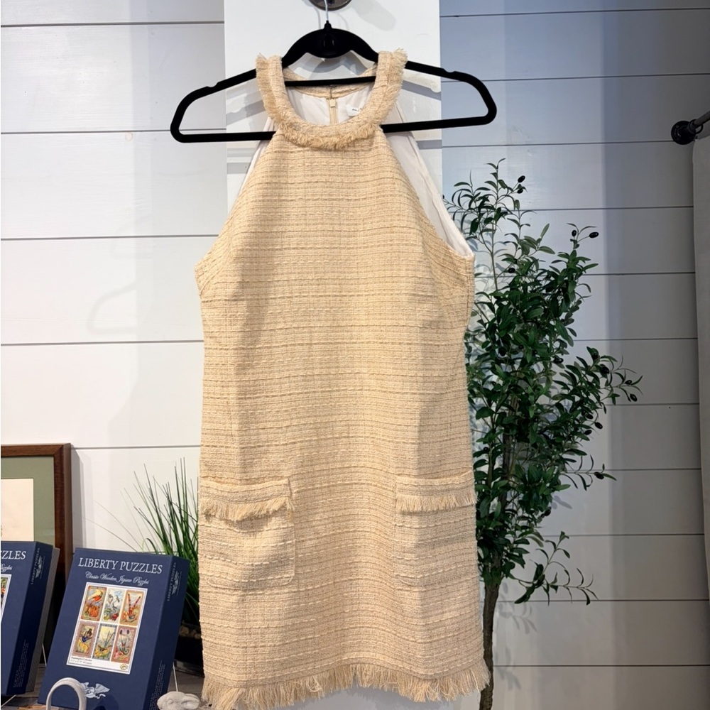 Amanda Uprichard Andrea Dress in Beige Tweed Halter NWT